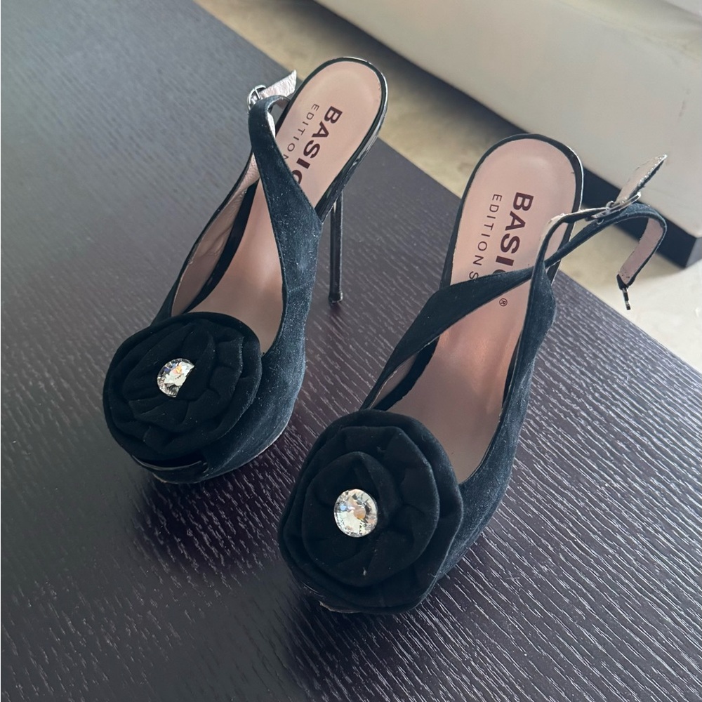 Basic Editions black suede pumps platform heels size 36 us 5.5